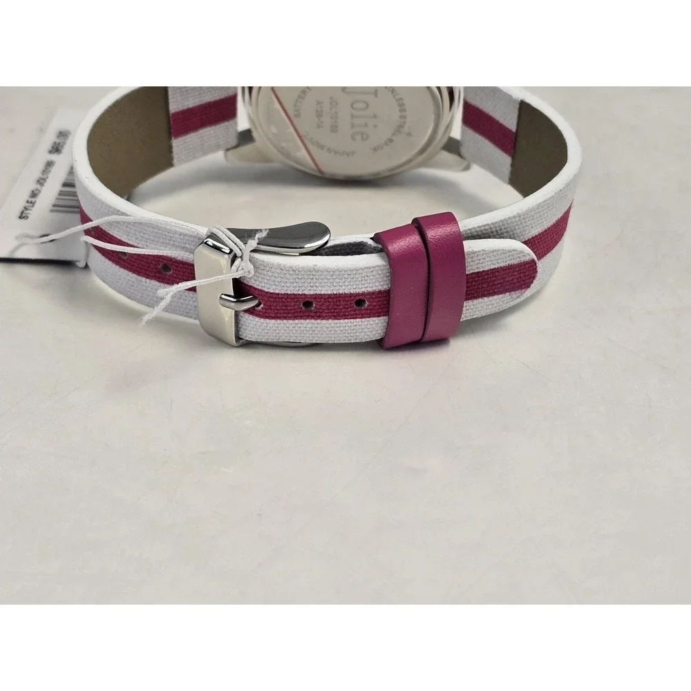 Womens Jolie‎ Red/White Band Silver Toned Wrist Watch Jol10169 NWT